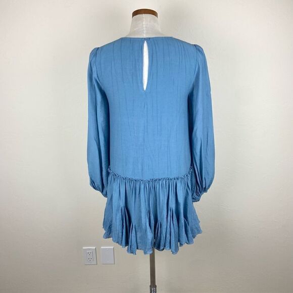 Altar’d State Long Sleeve Boho Keyhole Ruffle Dress - Blue - Picture 5 of 6